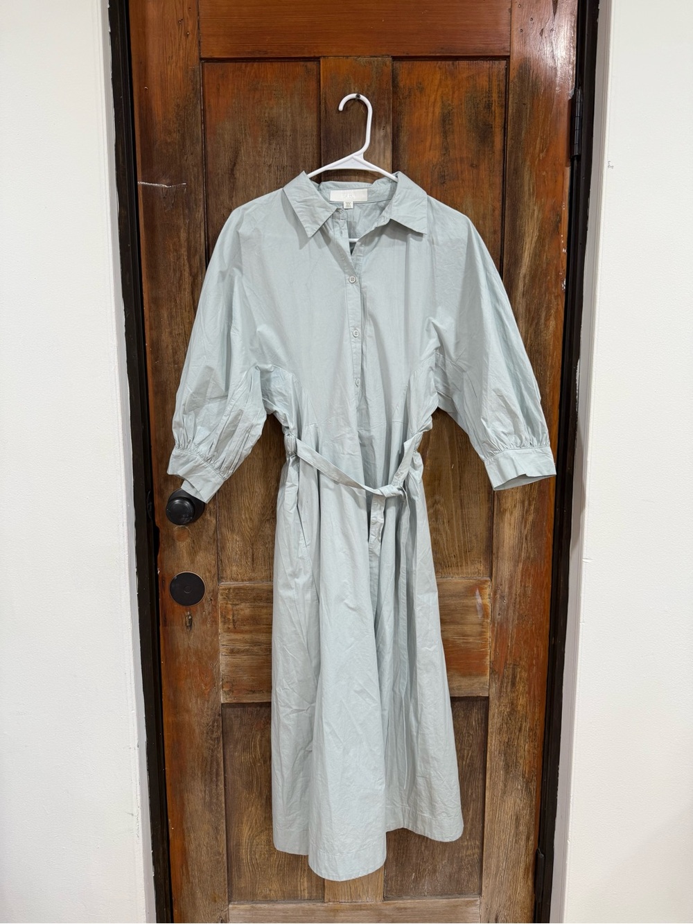 Zara Light Sage Maxi Shirt Dress with Tie Waist